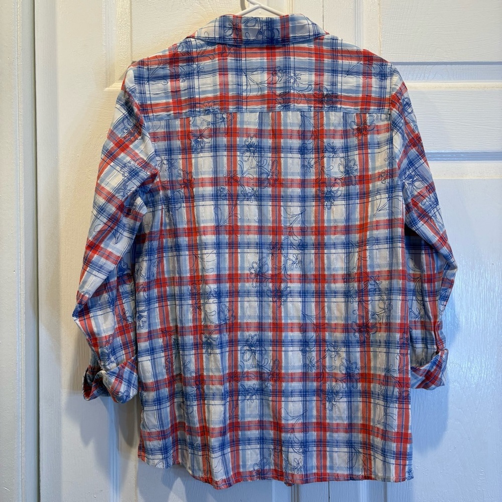 Allison Daley Red, White, and Blue Quarter Length Sleeve Button Up Top - Size 10 - Picture 5 of 5